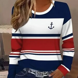 Navy and Red Striped Long Sleeve Top